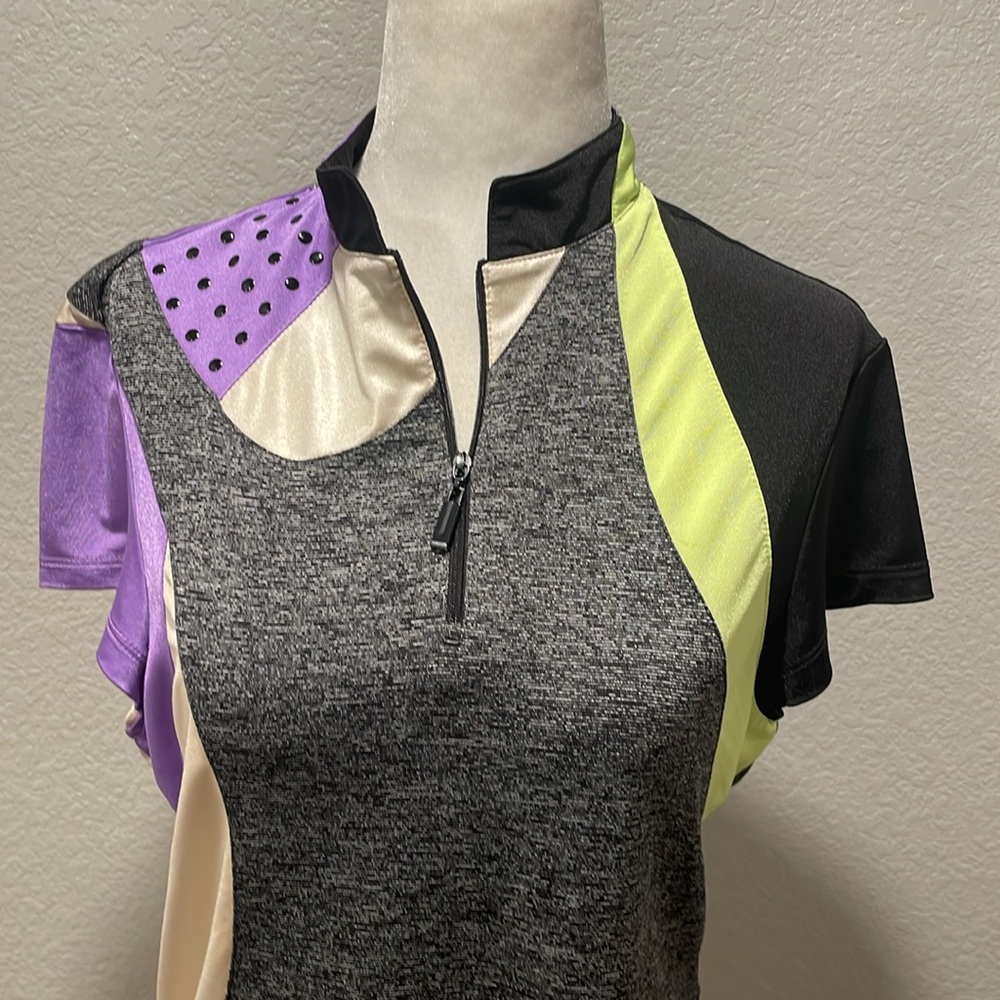 Jamie Sadock woman’s golf shirt. 
A unique pattern. 
95% Poly
5% Spandex 
Small - Picture 2 of 7